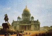 nikolay gogol rhe statue of peter the great in front of the cathedral in st petersburg oil painting